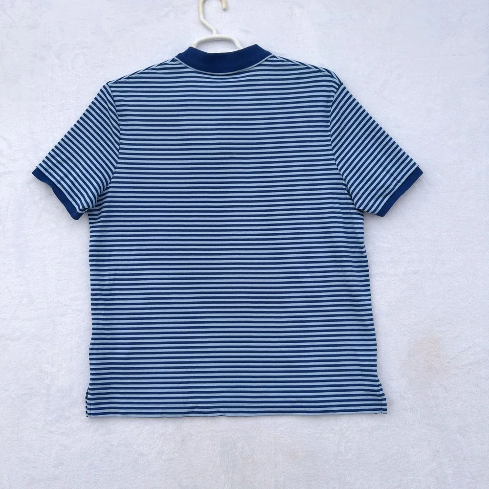 Polo Ralph Lauren Pique Polo‎ Shirt Mens L Blue Striped Classic Fit Short Sleeve